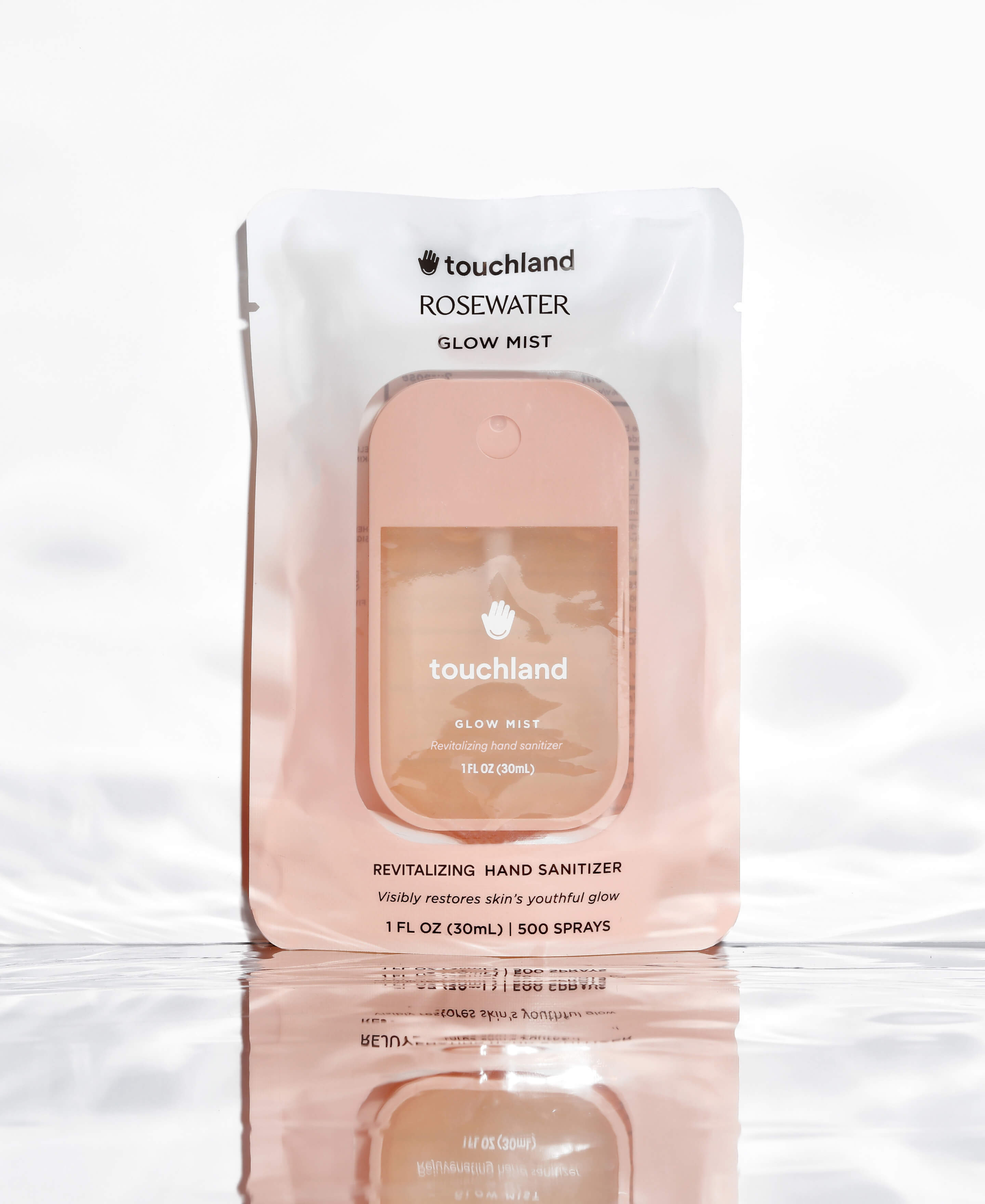 Glow Mist Rosewater Revitalizing Hand Sanitizer in packaging.