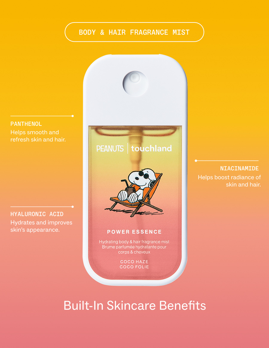 Body & Hair Fragrance Mist. Panthenol Helps smooth and refresh skin and hair. Niacinamide helps boost radiance of skin and hair. Hyaluronic Acid Hydrates and improves skin's appearance. Fragrance with Skincare Built In

