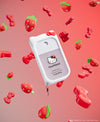 Hello Kitty® Power Mist + Custom Hello Kitty® Mist Case floating in the air with 3D bows and strawberries.#berry-bliss