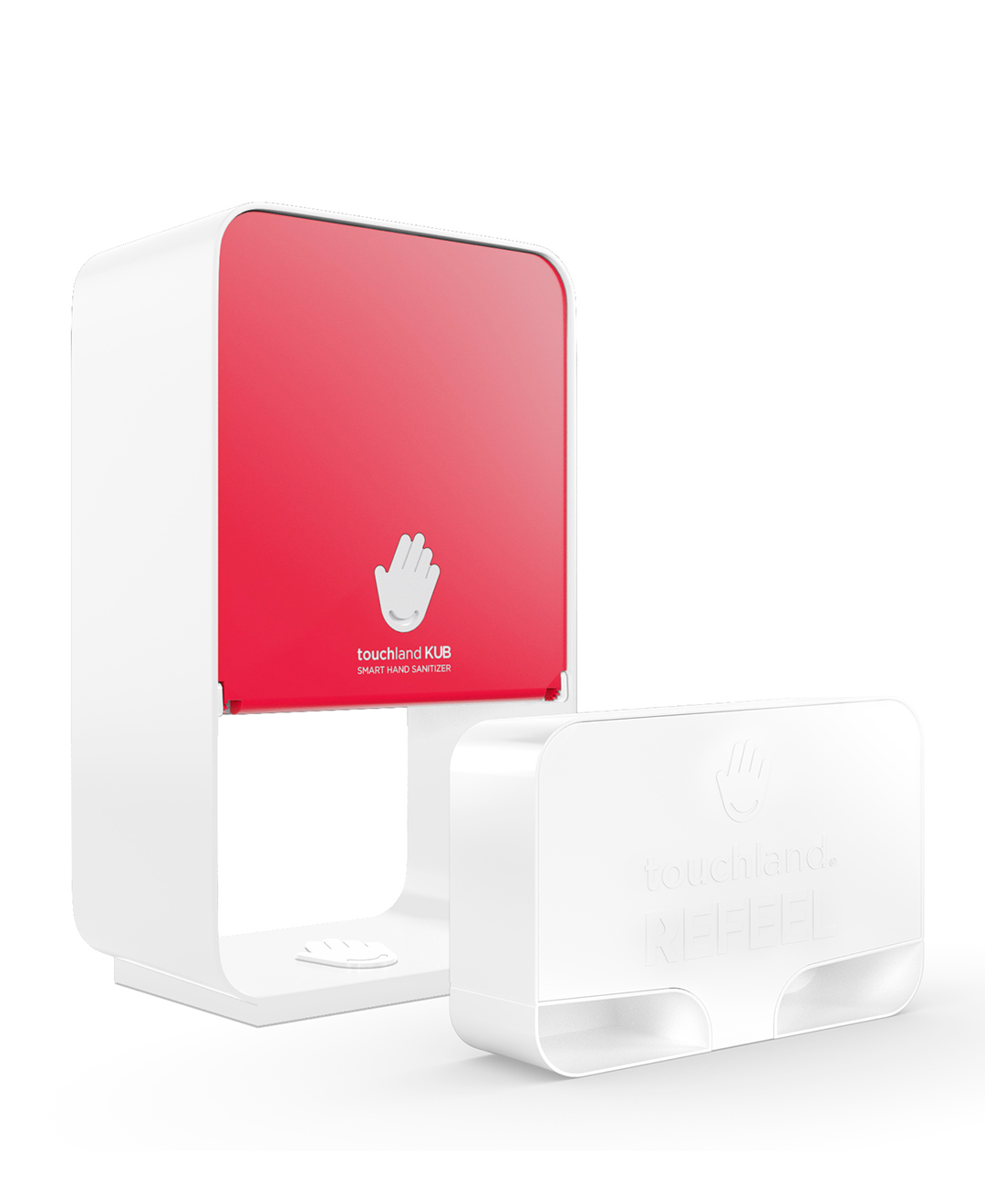 Red kub dispenser with refeel on white background