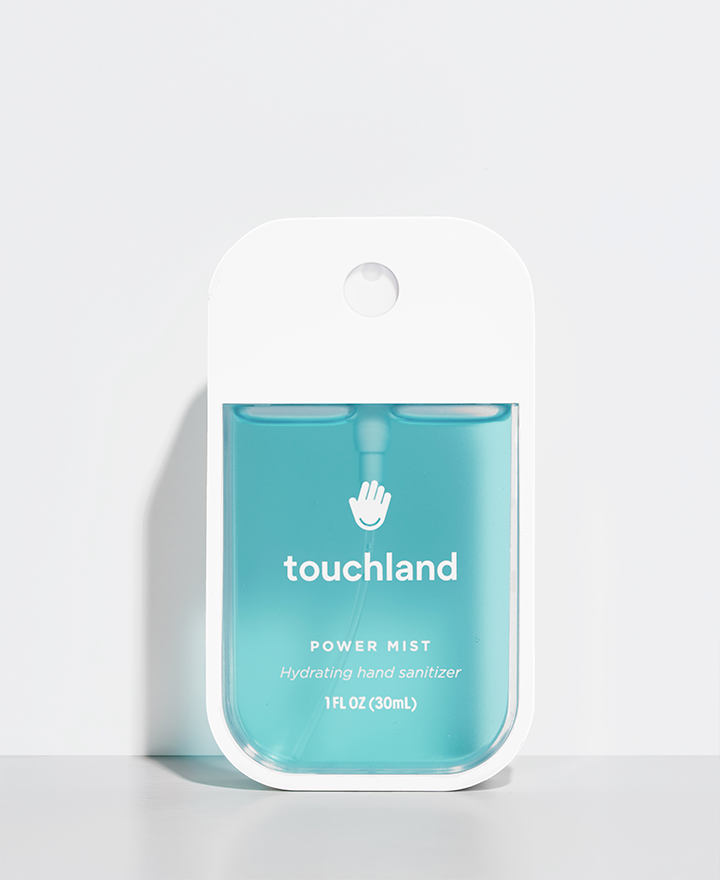 Frosted mint blue hand sanitizer on white background