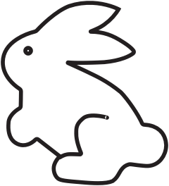 Simple line illustration of a rabbit, black lines on white background
